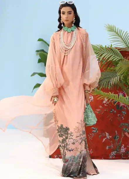 Resort by Musferah Pret Printed Organza 2 Piece Suit Coral Horizon